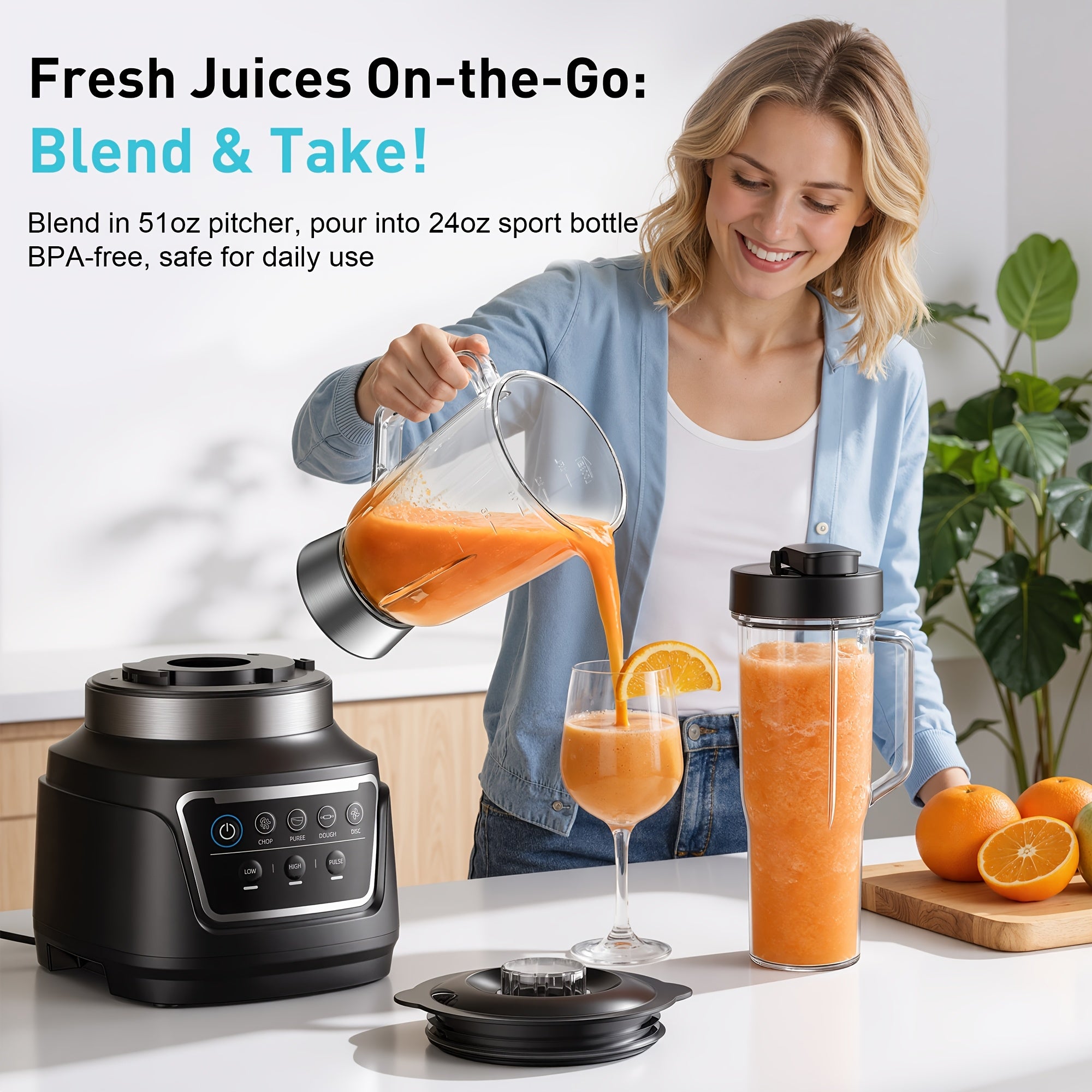 10-in-1 Kitchen System, Multifunctional Blender Food Processor Combo, 68 Oz Bowl & Travel Cup, for Dough, Chopping, Grinding, Slicing & Shakes, Black