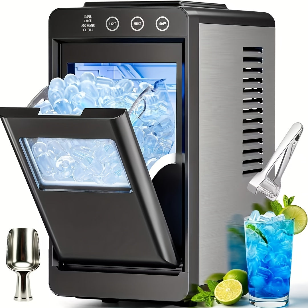 Compact Ice Maker Machine, 28Lbs/24H Production, Fast 6-Min Ice Making, Self-Cleaning, 27.05oz Tank, Ice Basket & Scoop, Quiet for Kitchen Camping RV
