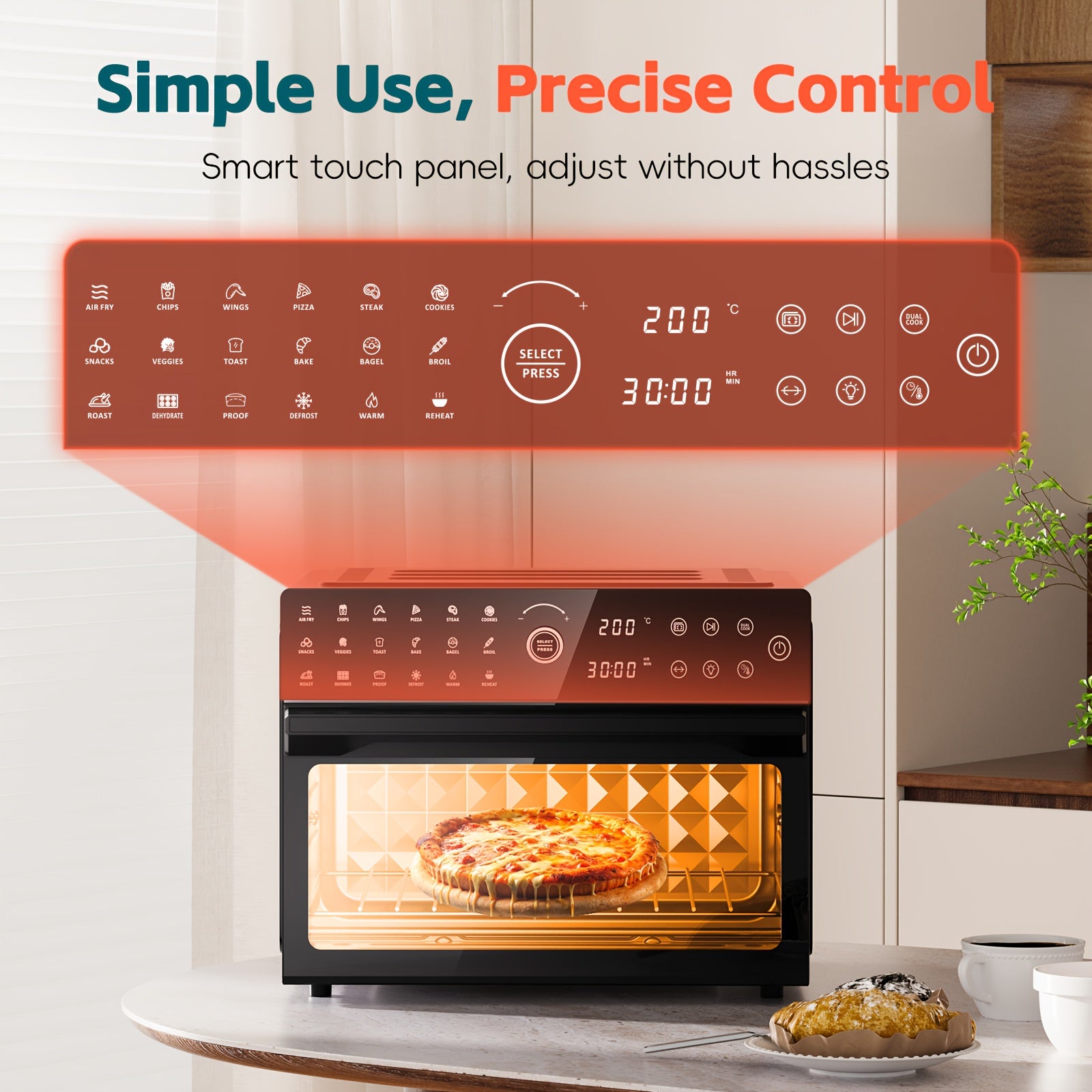 32-Quart 20-in-1 Air Fryer Toaster Oven Combo, 1800W Dual Cooking, 360° Hot Air Circulation, Clear Door, 13" Pizza Pan & 7 Accessories, Black