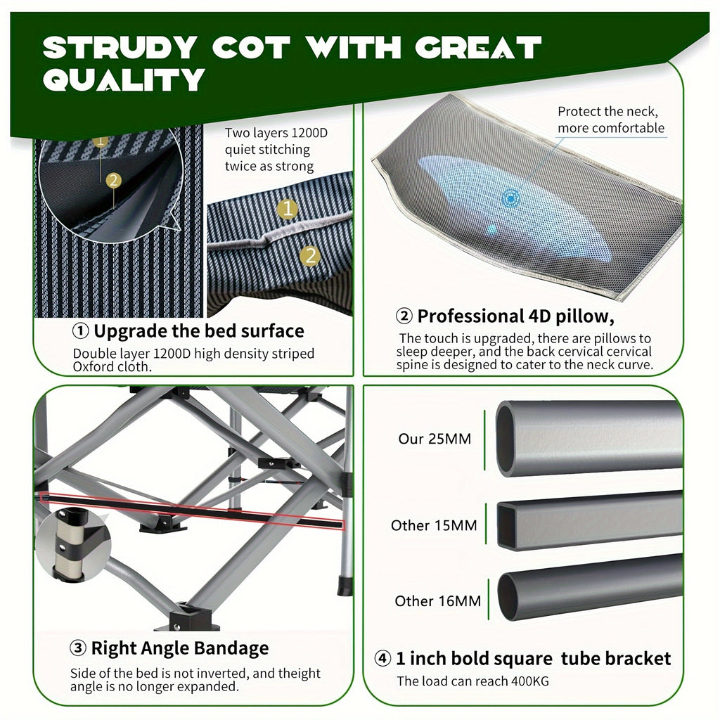 75 Inch Heavy Duty Folding Bed, Portable Camping & Guest Cot, Equipped with Carry Bag, Ideal for Home, Outdoor & Halloween Gifts