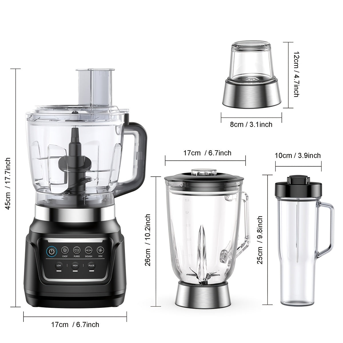 10-in-1 Kitchen System, Multifunctional Blender Food Processor Combo, 68 Oz Bowl & Travel Cup, for Dough, Chopping, Grinding, Slicing & Shakes, Black
