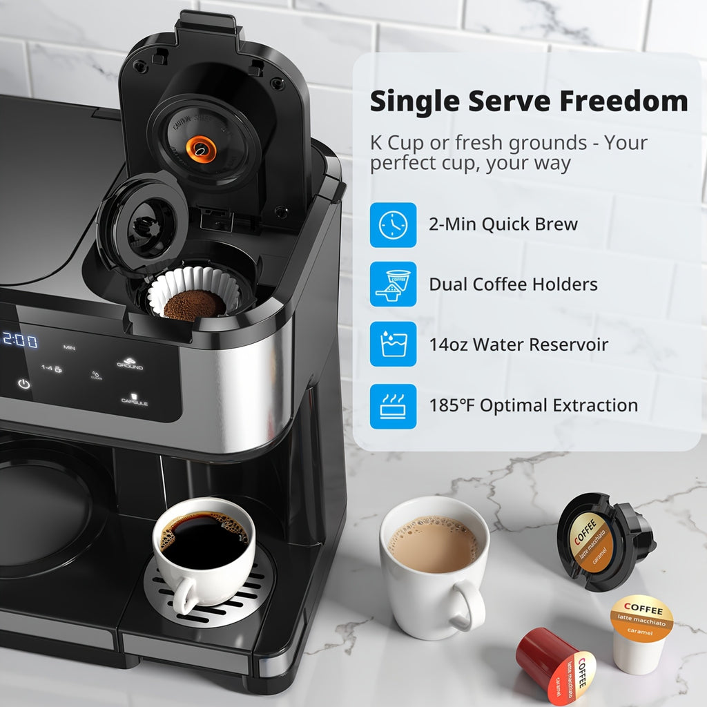 2-in-1 Drip Coffee Maker & K-Cup Brewer, 12 Cup Capacity, 1-4 Cup Select, Programmable, Auto Shut-Off, Spill-Free Spout