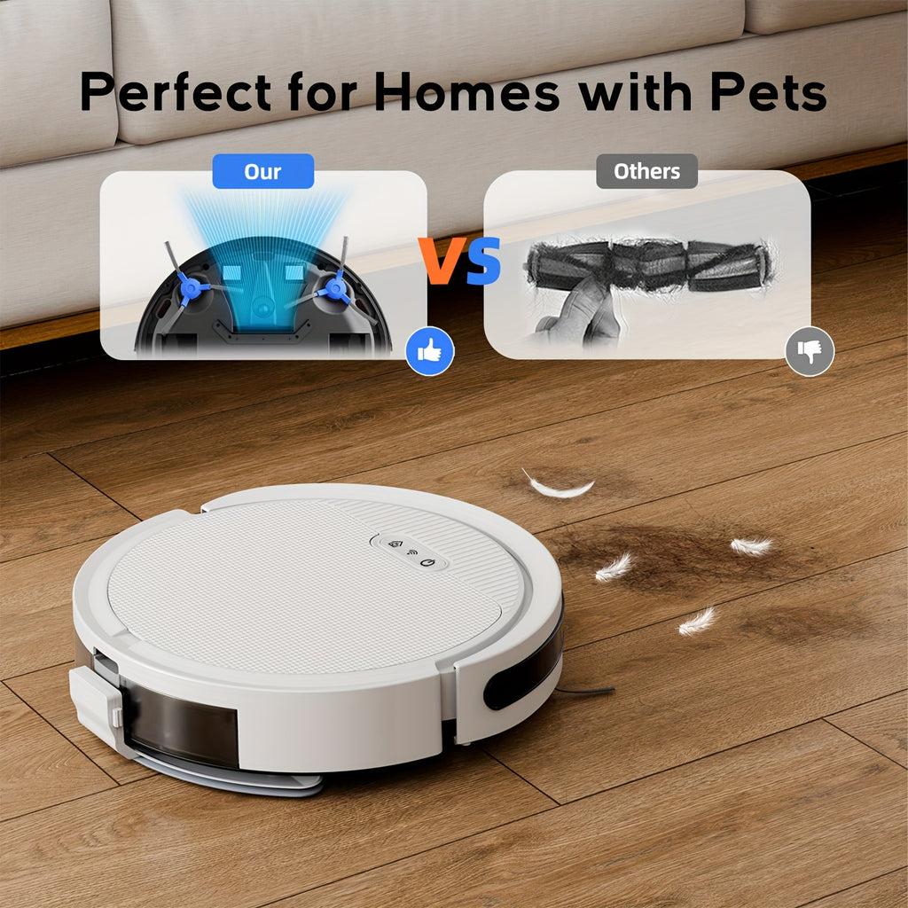 Robot Vacuum and Mop Combo, 6000PA Suction, Multiple Cleaning Modes, APP Remote Alexa Voice Control, Auto Charging, Perfect for Pet Hair, Hard Floor & Low-Pile Carpet