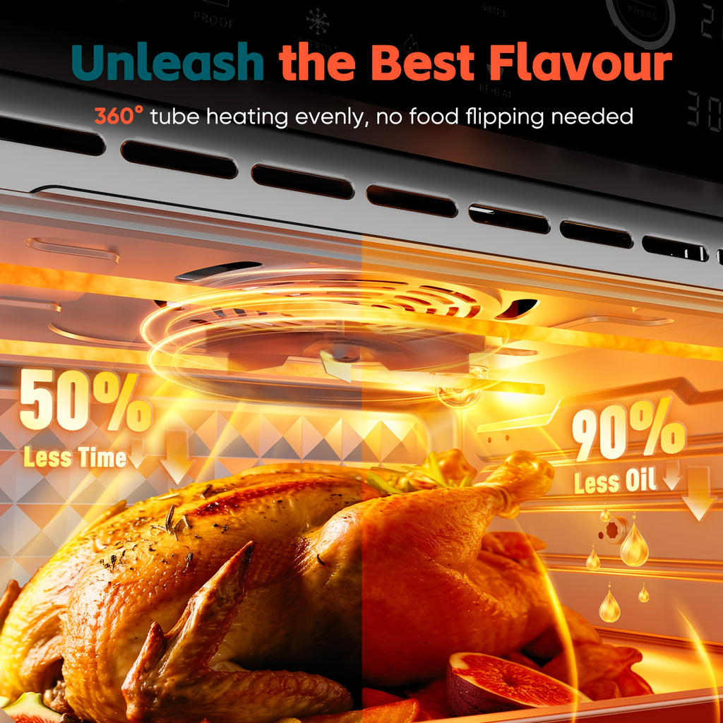 32-Quart 20-in-1 Air Fryer Toaster Oven Combo, 1800W Dual Cooking, 360° Hot Air Circulation, Clear Door, 13" Pizza Pan & 7 Accessories, Black