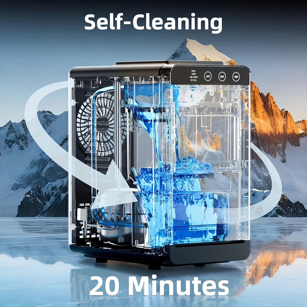 Compact Ice Maker Machine, 28Lbs/24H Production, Fast 6-Min Ice Making, Self-Cleaning, 27.05oz Tank, Ice Basket & Scoop, Quiet for Kitchen Camping RV