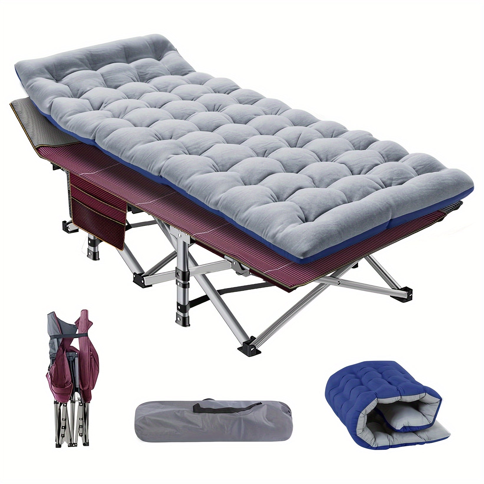 75 Inch Heavy Duty Folding Bed, Portable Camping & Guest Cot, Equipped with Carry Bag, Ideal for Home, Outdoor & Halloween Gifts
