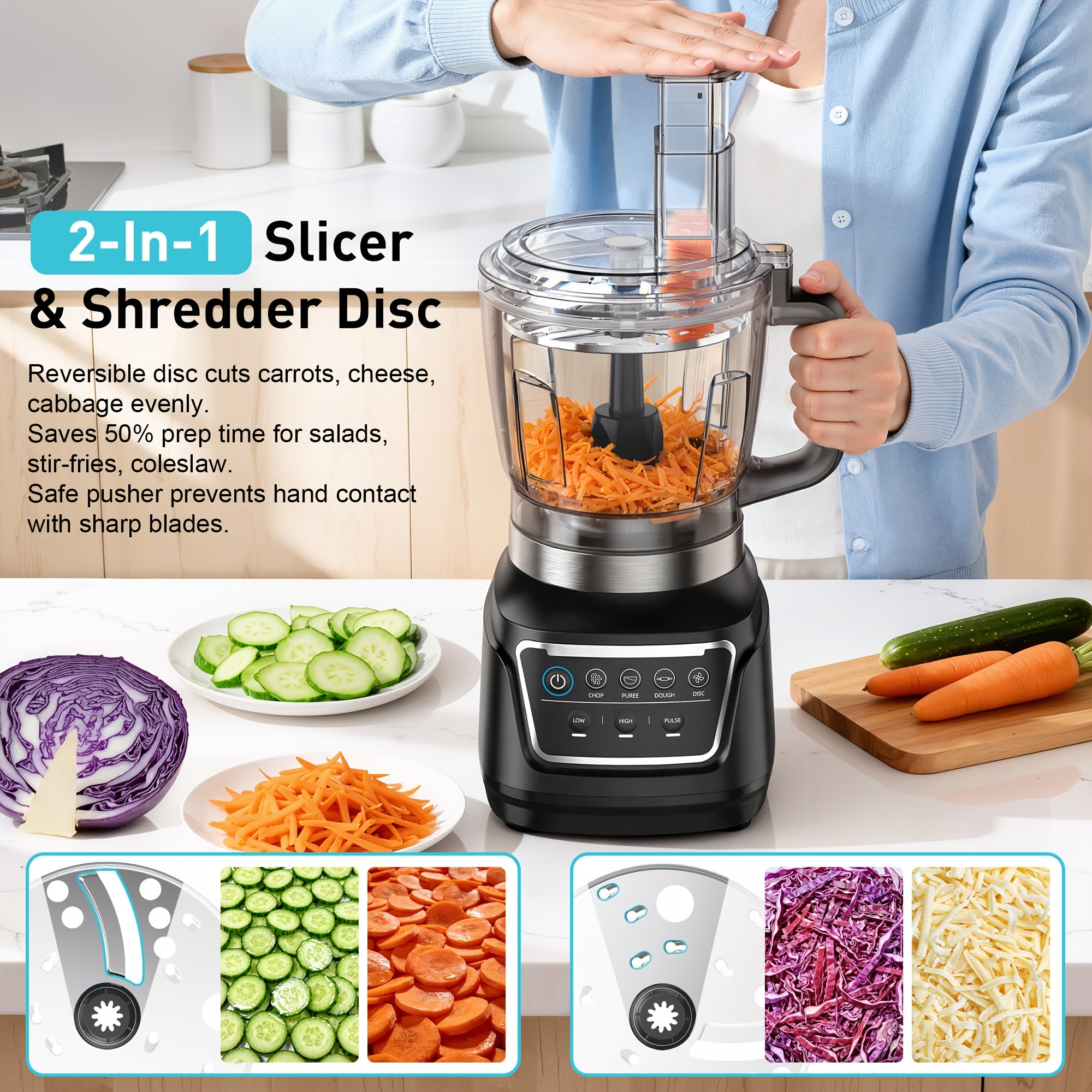 10-in-1 Kitchen System, Multifunctional Blender Food Processor Combo, 68 Oz Bowl & Travel Cup, for Dough, Chopping, Grinding, Slicing & Shakes, Black