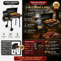 Charcoal Grill with Offset Smoker, Multi-Purpose Barrel BBQ Grill, for Backyard, Patio, Camping & Outdoor Cooking, Black, BBQ Gift for Dad & Men
