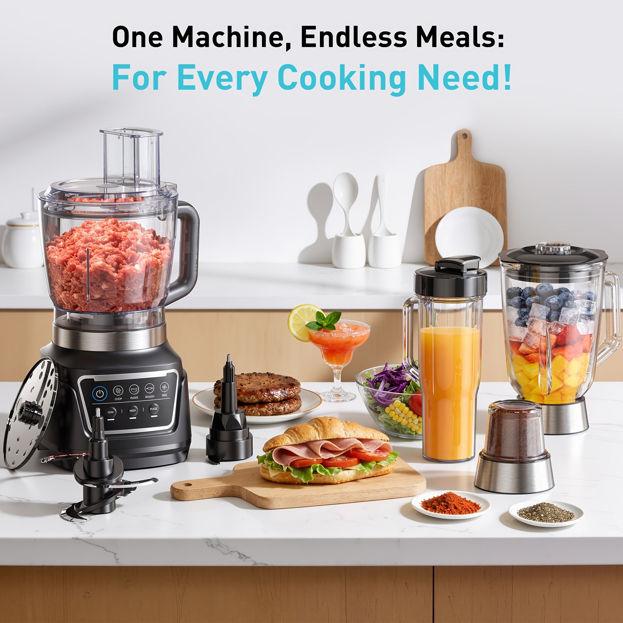 10-in-1 Kitchen System, Multifunctional Blender Food Processor Combo, 68 Oz Bowl & Travel Cup, for Dough, Chopping, Grinding, Slicing & Shakes, Black