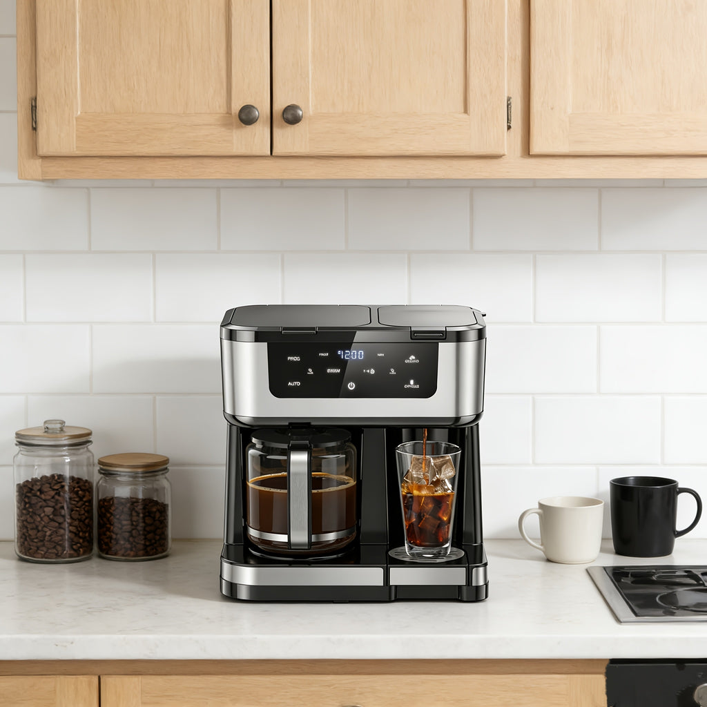 2-in-1 Drip Coffee Maker & K-Cup Brewer, 12 Cup Capacity, 1-4 Cup Select, Programmable, Auto Shut-Off, Spill-Free Spout