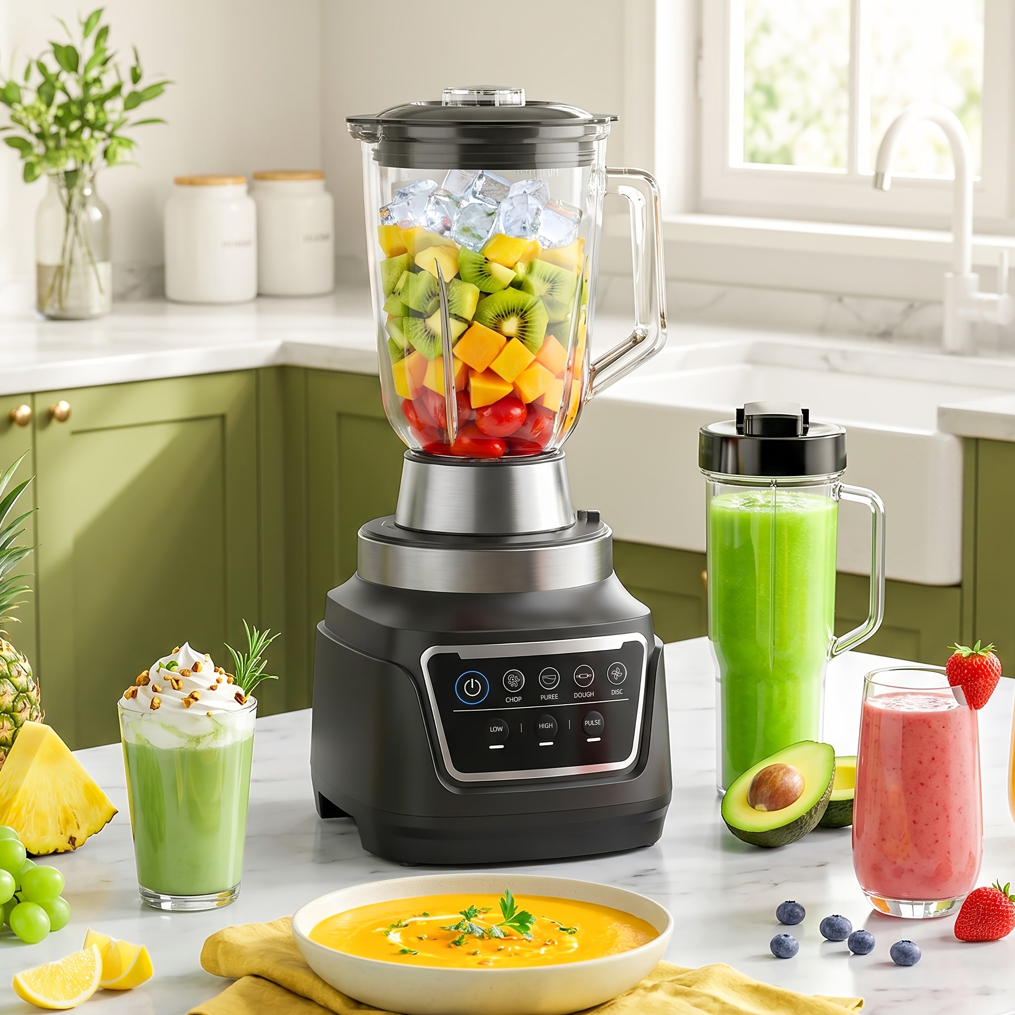 10-in-1 Kitchen System, Multifunctional Blender Food Processor Combo, 68 Oz Bowl & Travel Cup, for Dough, Chopping, Grinding, Slicing & Shakes, Black