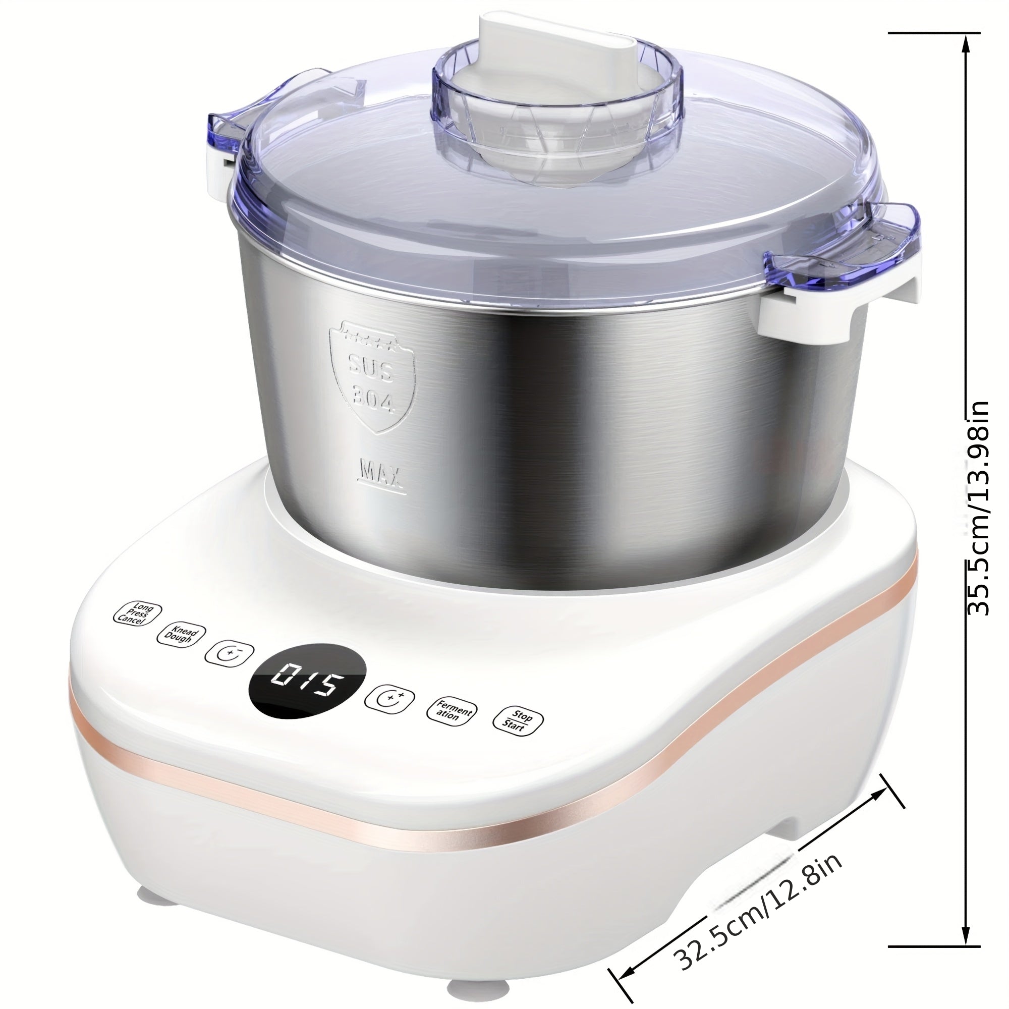 Electric Dough Mixer, 7L Capacity, 304 Stainless Steel, Fermentation & Dual Knead Modes, for Bread, Pizza, Pasta & Noodles