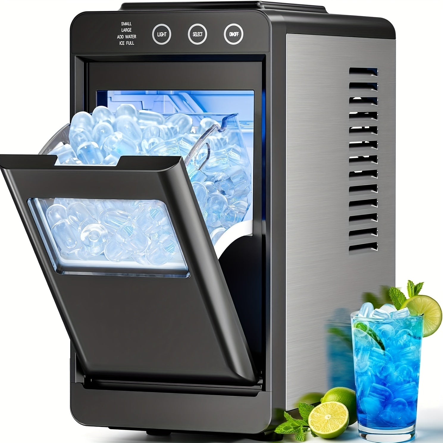 Compact Ice Maker Machine, 28Lbs/24H Production, Fast 6-Min Ice Making, Self-Cleaning, 27.05oz Tank, Ice Basket & Scoop, Quiet for Kitchen Camping RV