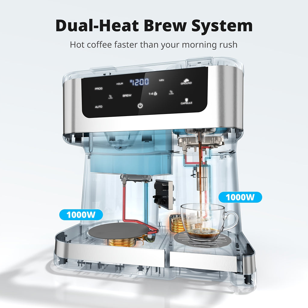2-in-1 Drip Coffee Maker & K-Cup Brewer, 12 Cup Capacity, 1-4 Cup Select, Programmable, Auto Shut-Off, Spill-Free Spout