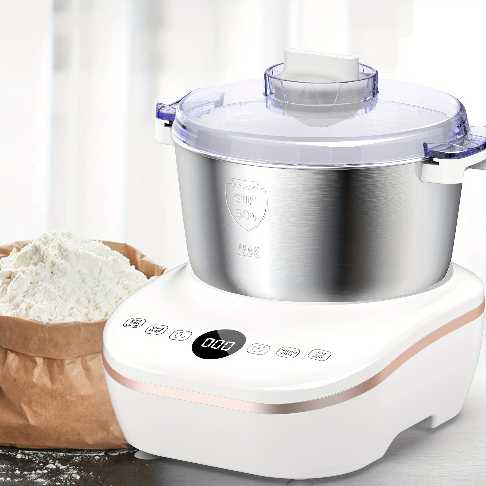 Electric Dough Mixer, 7L Capacity, 304 Stainless Steel, Fermentation & Dual Knead Modes, for Bread, Pizza, Pasta & Noodles