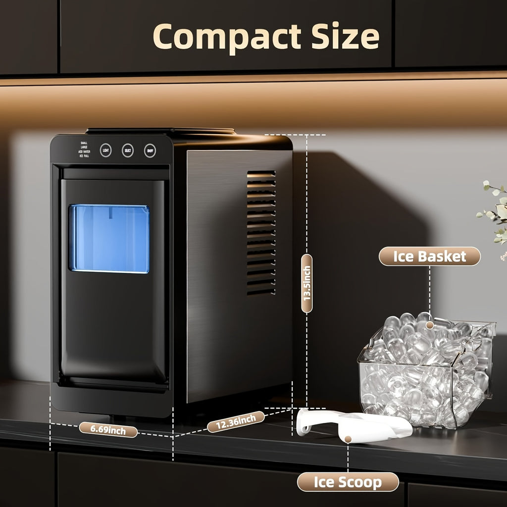 Compact Ice Maker Machine, 28Lbs/24H Production, Fast 6-Min Ice Making, Self-Cleaning, 27.05oz Tank, Ice Basket & Scoop, Quiet for Kitchen Camping RV