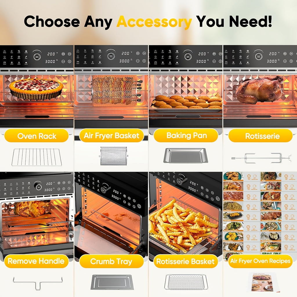 32-Quart 20-in-1 Air Fryer Toaster Oven Combo, 1800W Dual Cooking, 360° Hot Air Circulation, Clear Door, 13" Pizza Pan & 7 Accessories, Black