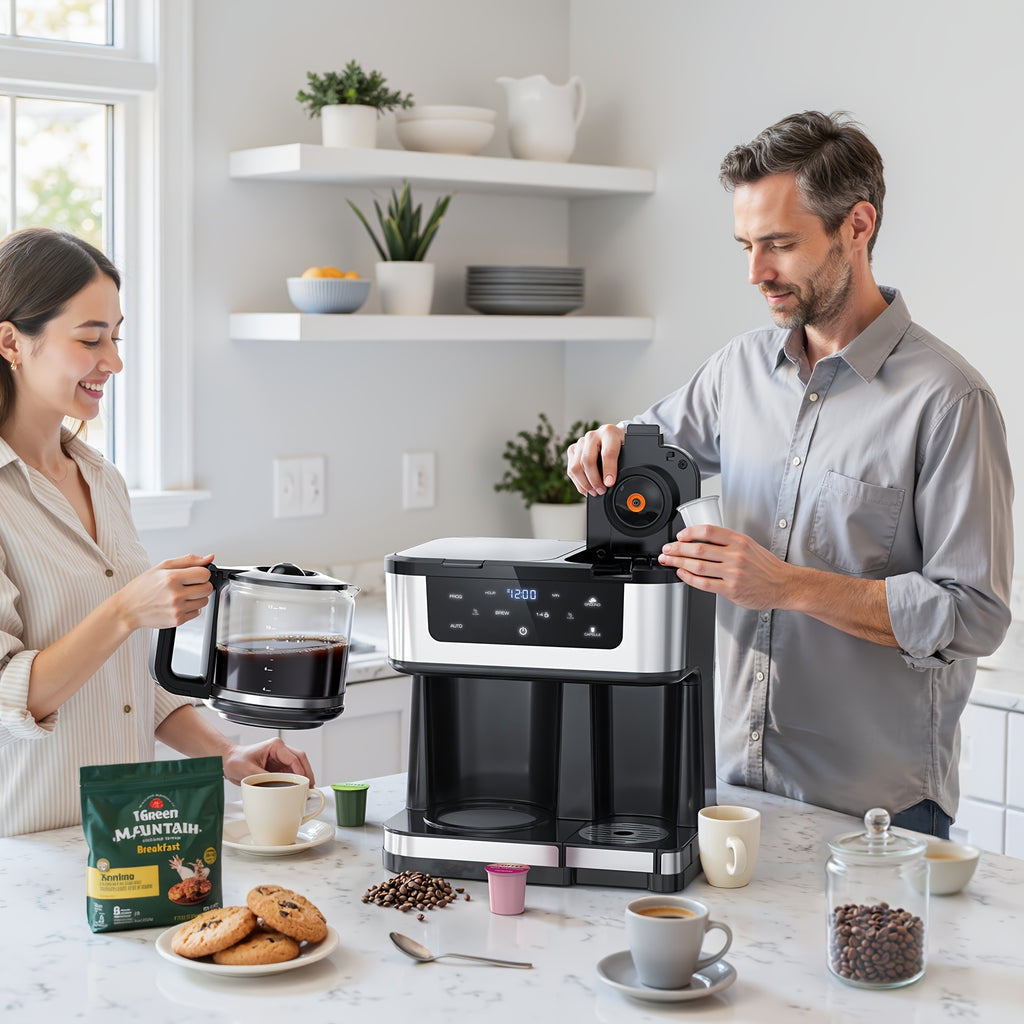 2-in-1 Drip Coffee Maker & K-Cup Brewer, 12 Cup Capacity, 1-4 Cup Select, Programmable, Auto Shut-Off, Spill-Free Spout