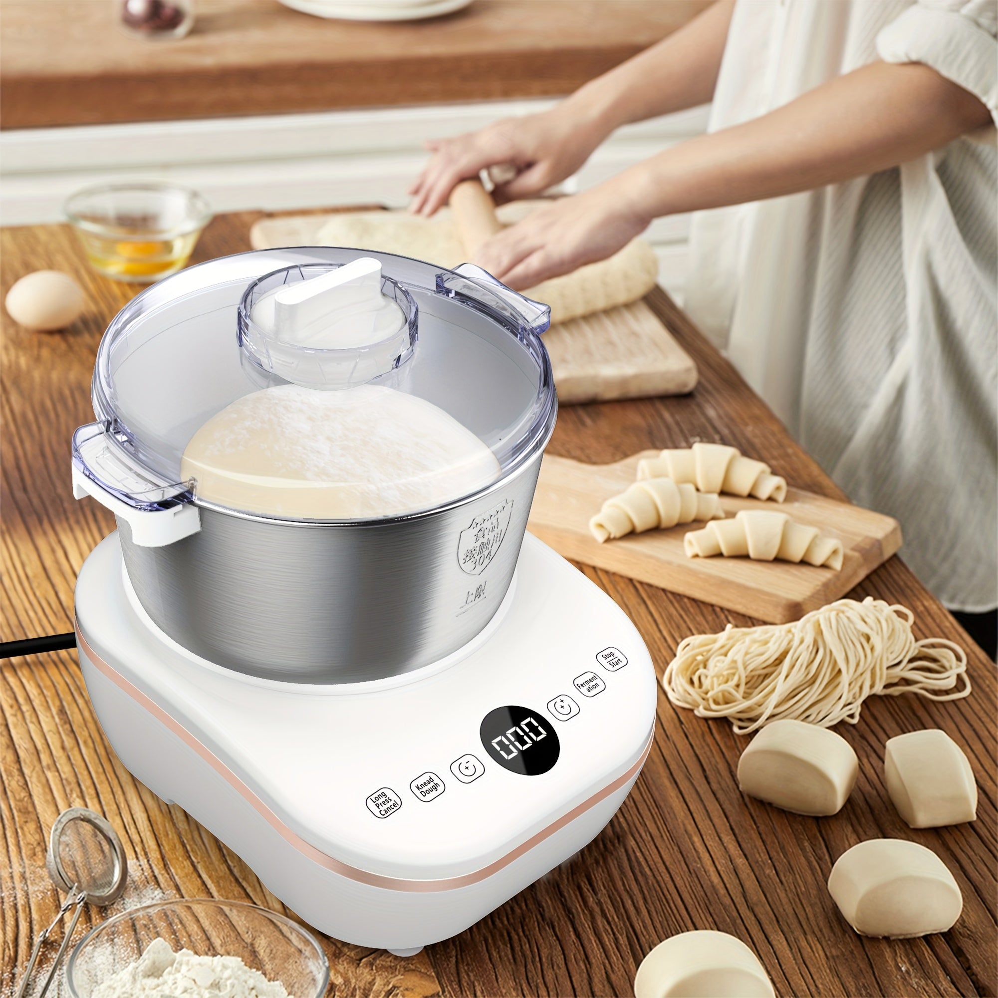 Electric Dough Mixer, 7L Capacity, 304 Stainless Steel, Fermentation & Dual Knead Modes, for Bread, Pizza, Pasta & Noodles