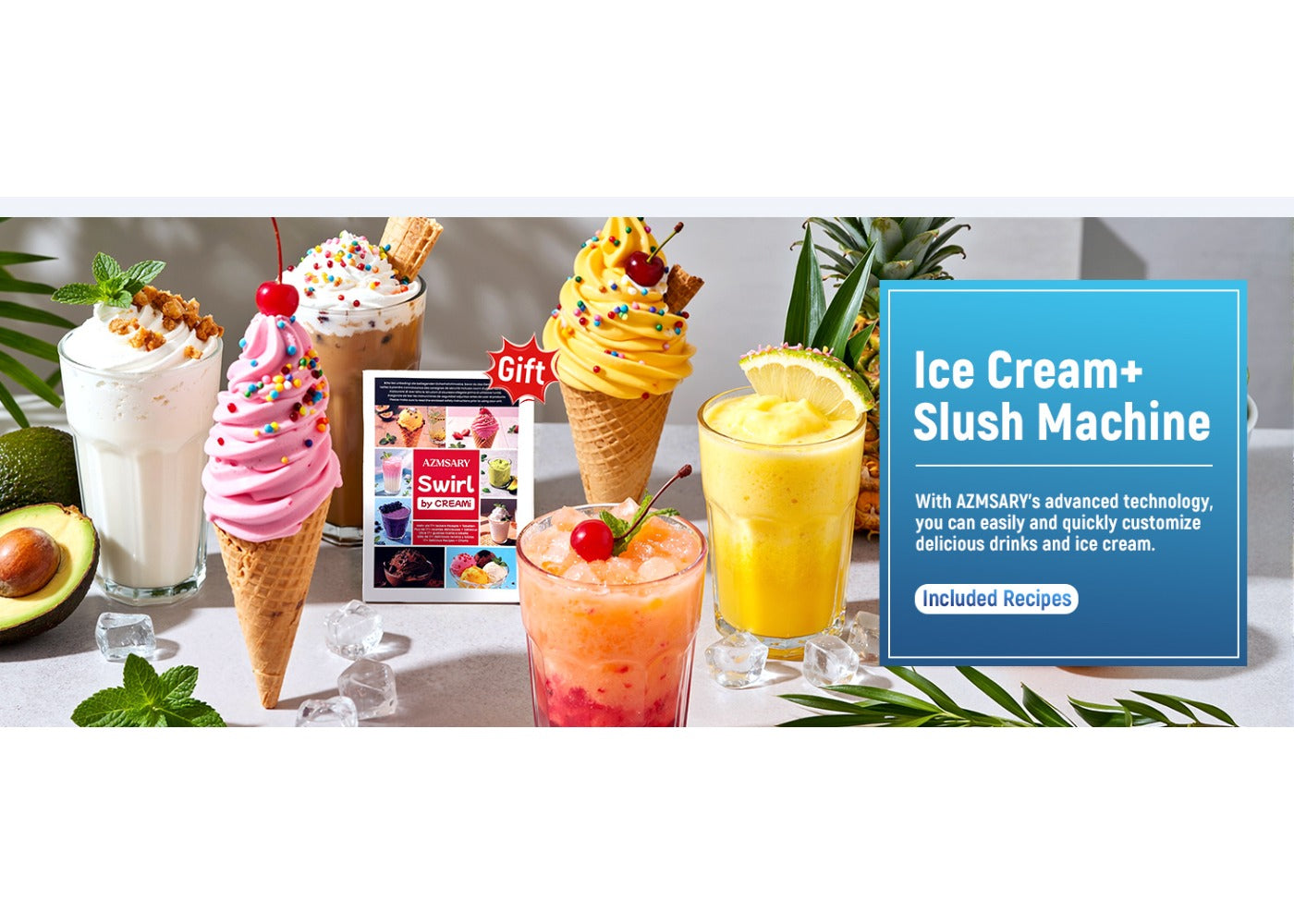 2-in-1 Ice Cream Slush Maker, 5-in-1 Cold Drink & Iced Tea Machine, 88 Oz, One-Touch Preset, No Ice Required, Self-Cleaning for Milkshakes & Margaritas